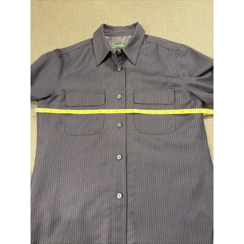 Lauren Ralph Lauren 100% Wool Shirt Jacket Button Lined Pinstripe Blue Women 10‎